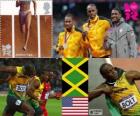 Podyum Atletizm 100 metre erkekler, Usain Bolt, Yohan Blake (Jamaika) ve Justin Gatlin (ABD), Londra 2012